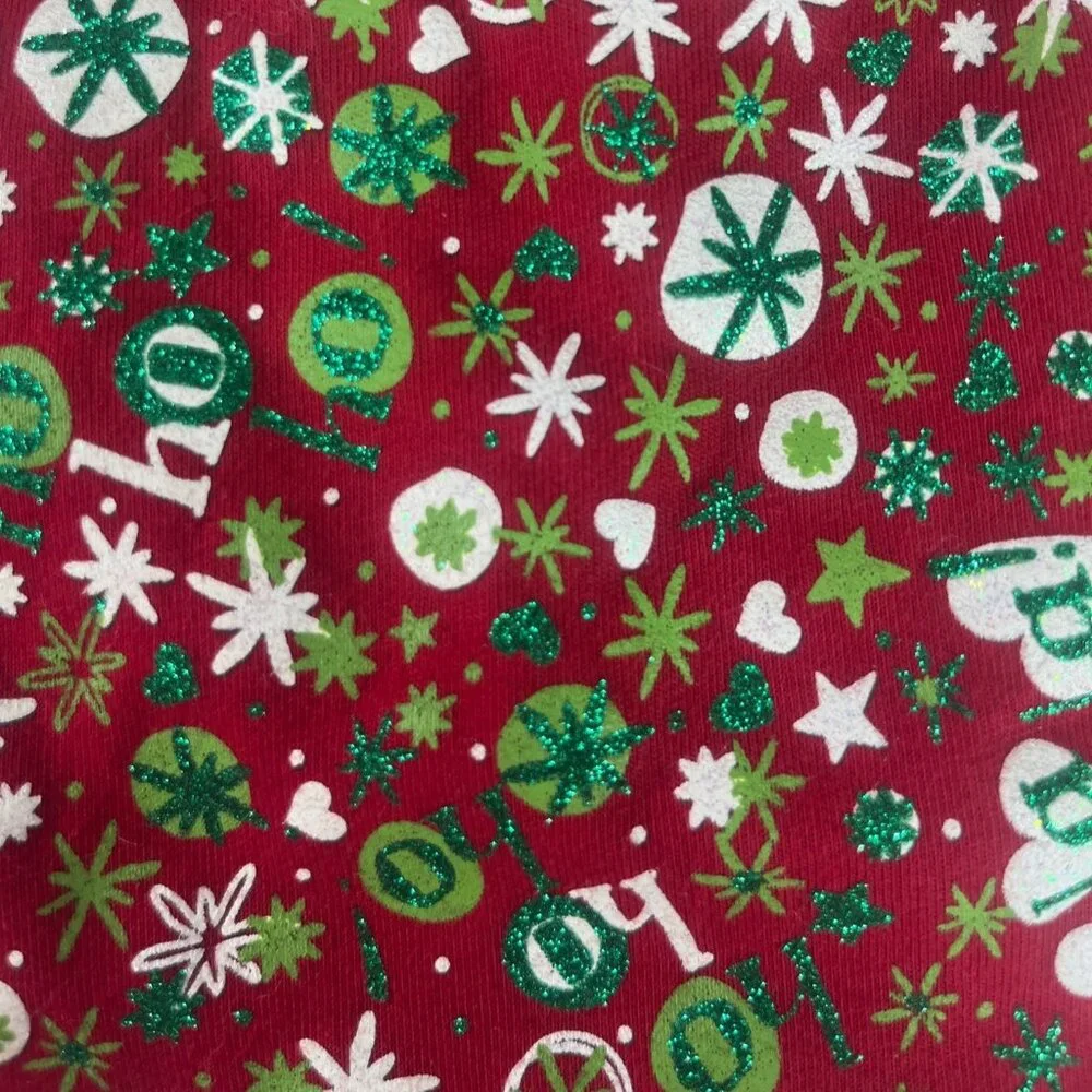 Christmas Dog Dress Red Green Glitter Size Small Snowflake Print Faux Fur Hem‎